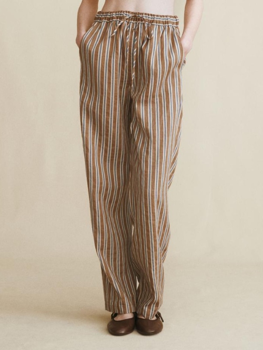 Zara STRIPED LINEN BLEND TROUSERS-Size Small